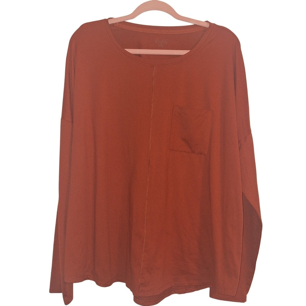 Wonderly Studio Womens XXL Rust Orange Long Sleeve Pocket Tee Seam Detail Top